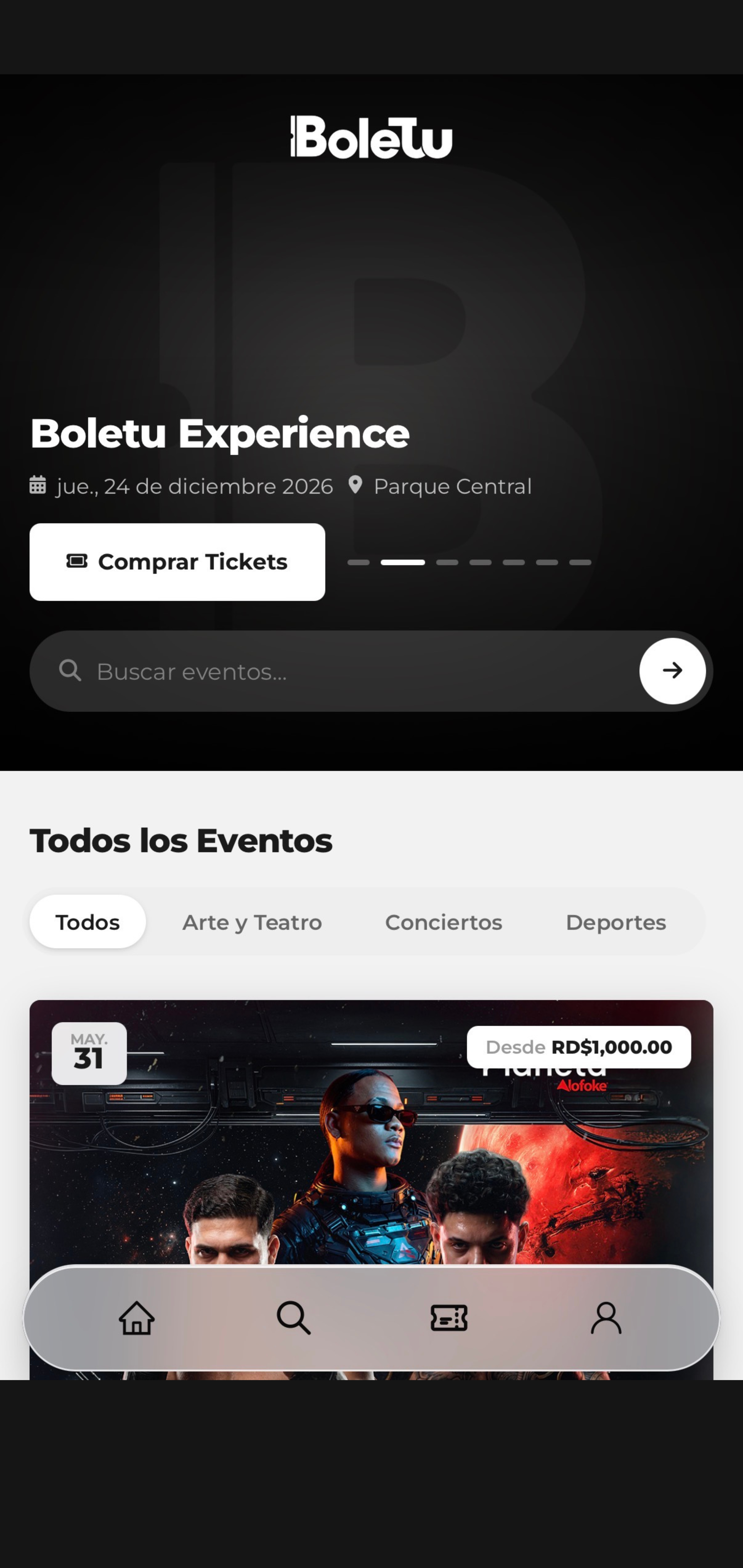 Explorar eventos en Boletu